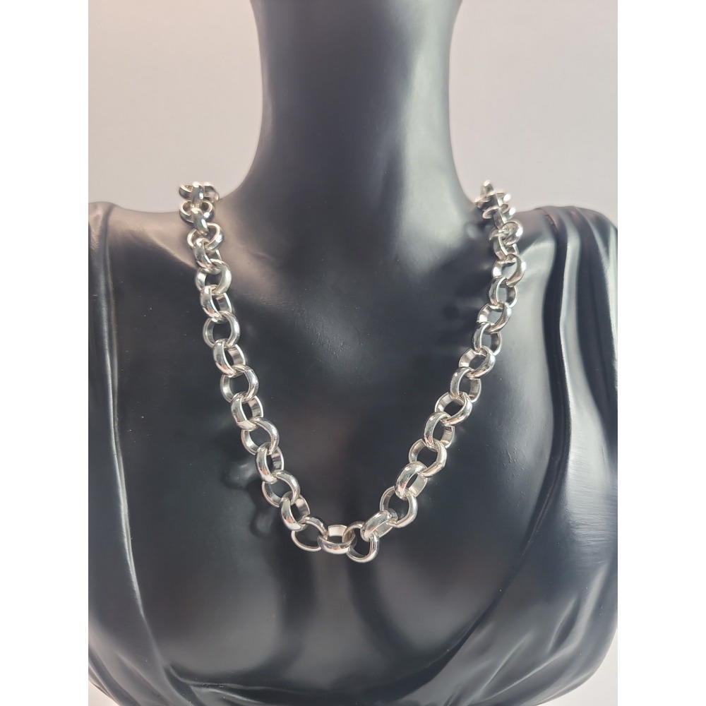 Silver Tone Chunky Rolo Link Chain Necklace Adjustable Statement Fashion Jewelry